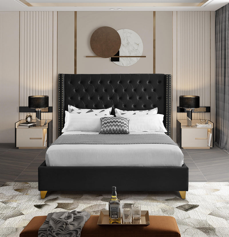 Barolo Black Velvet Queen Bed - Town Of Bargains Furniture - NY