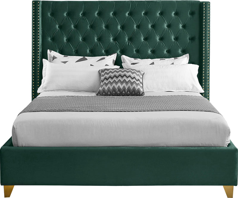 Barolo Green Velvet Queen Bed - Town Of Bargains Furniture - NY