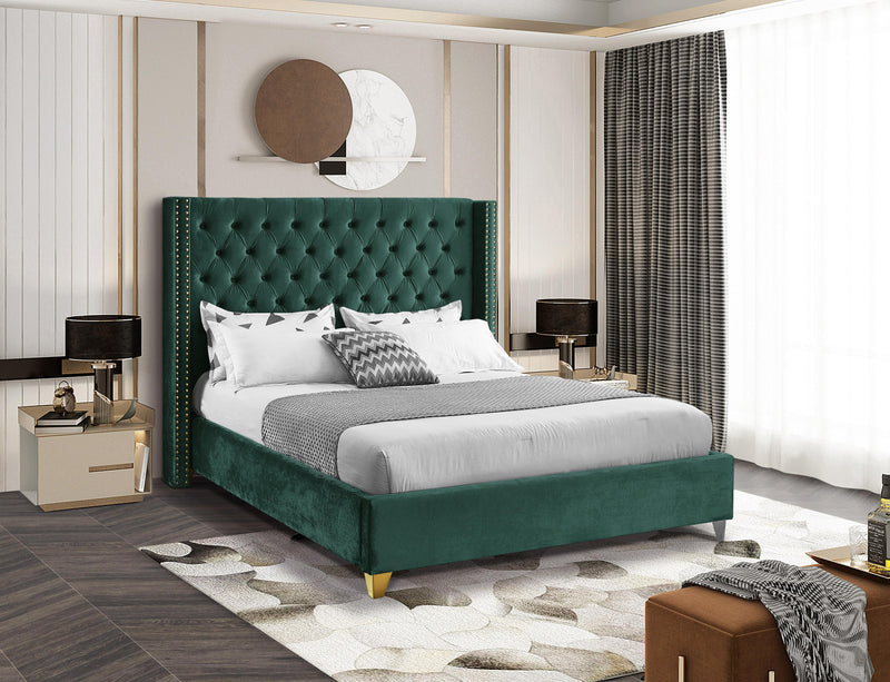 Barolo Green Velvet Queen Bed