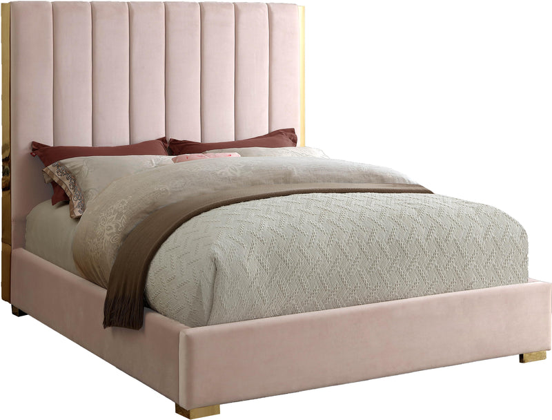 Becca Pink Velvet Queen Bed - Town Of Bargains Furniture - NY