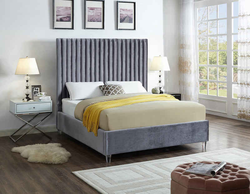 Candace Grey Velvet Queen Bed - Town Of Bargains Furniture - NY