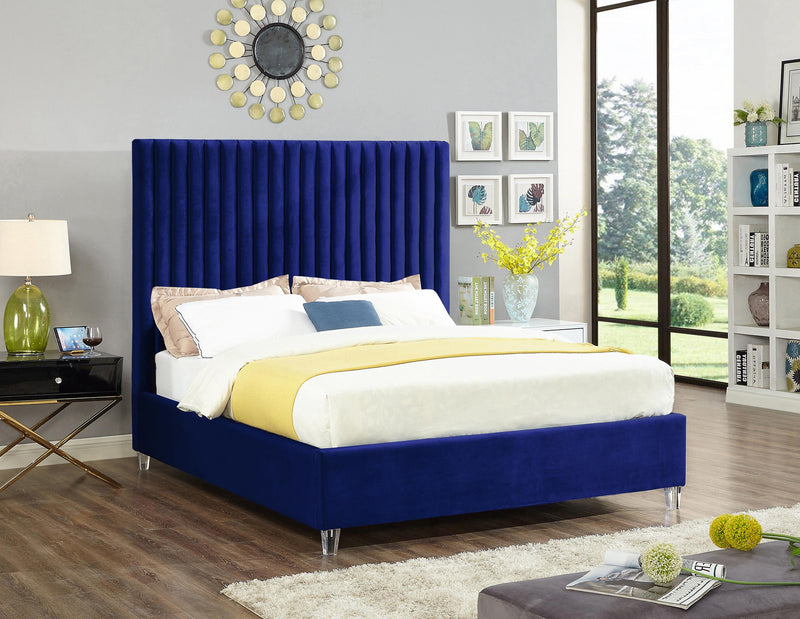 Candace Navy Velvet Queen Bed - Town Of Bargains Furniture - NY