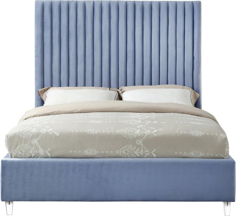 Candace Sky Blue Velvet King Bed - Town Of Bargains Furniture - NY