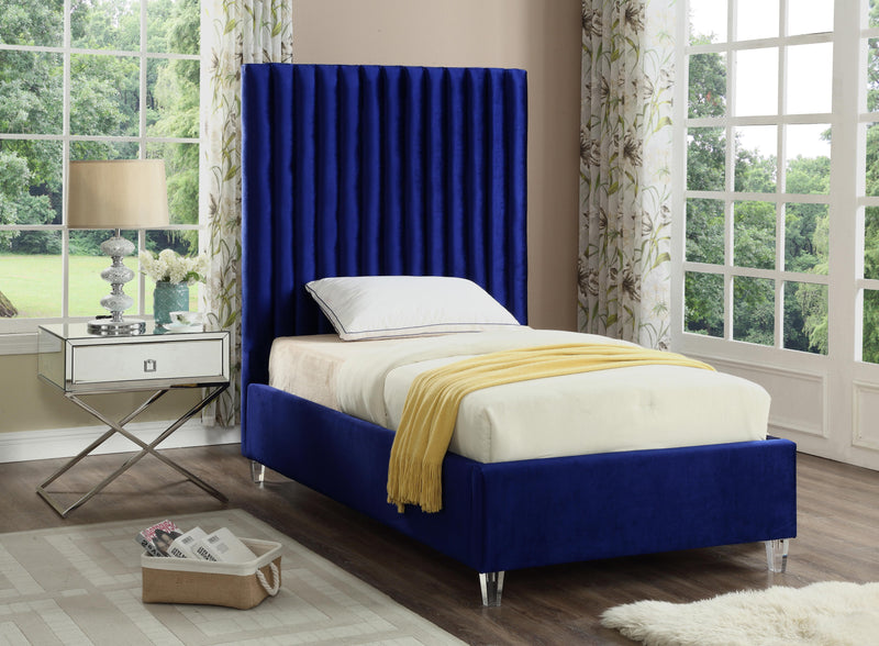 Candace Navy Velvet Twin Bed