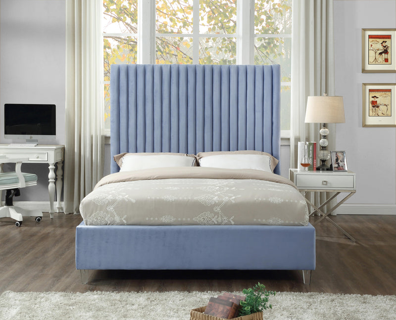 Candace Sky Blue Velvet Queen Bed - Town Of Bargains Furniture - NY