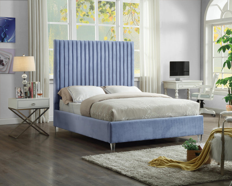Candace Sky Blue Velvet Queen Bed - Town Of Bargains Furniture - NY