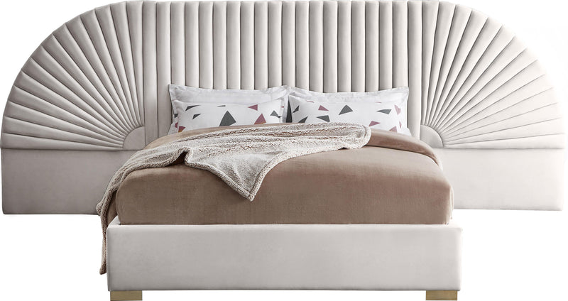 Cleo Cream Velvet Queen Bed (3 Boxes) - Town Of Bargains Furniture - NY