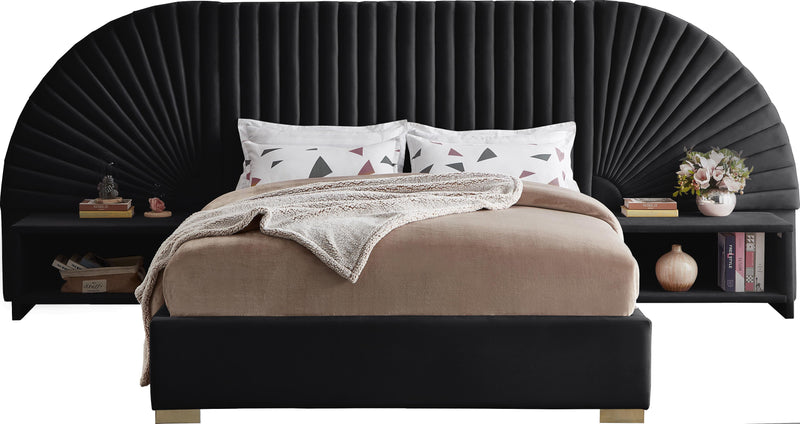 Cleo Black Velvet Queen Bed (3 Boxes) - Town Of Bargains Furniture - NY