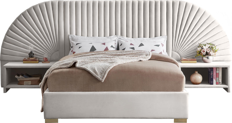 Cleo Cream Velvet Queen Bed (3 Boxes) - Town Of Bargains Furniture - NY
