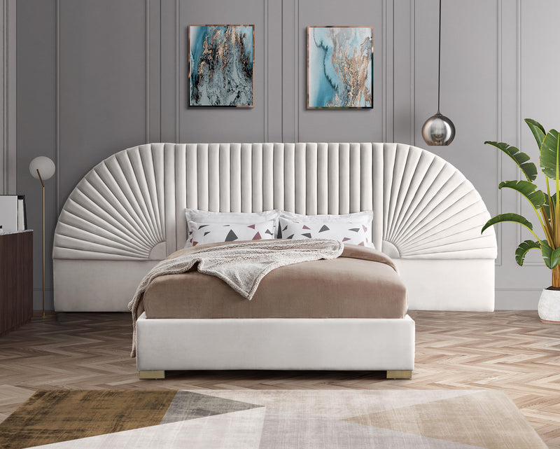 Cleo Cream Velvet Queen Bed (3 Boxes) - Town Of Bargains Furniture - NY