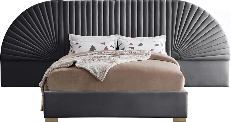 Cleo Grey Velvet Queen Bed (3 Boxes) - Town Of Bargains Furniture - NY