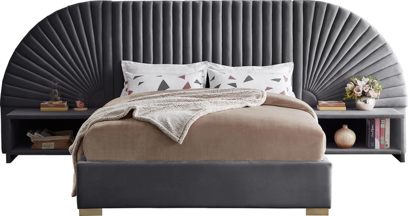 Cleo Grey Velvet Queen Bed (3 Boxes) - Town Of Bargains Furniture - NY
