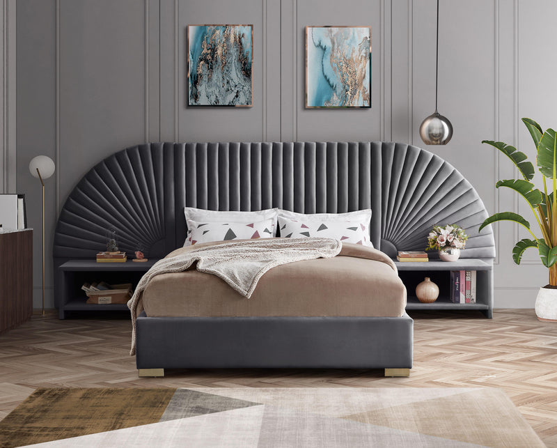 Cleo Grey Velvet Queen Bed (3 Boxes) - Town Of Bargains Furniture - NY