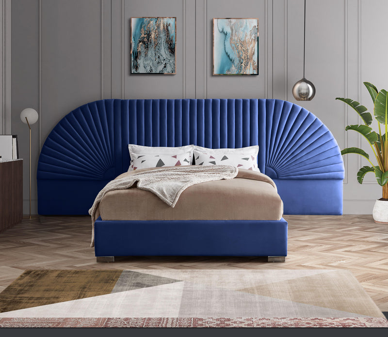 Cleo Navy Velvet Queen Bed (3 Boxes) - Town Of Bargains Furniture - NY