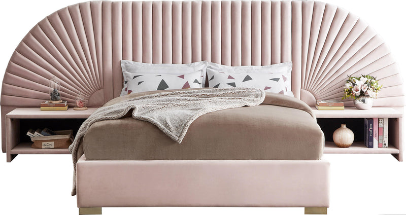 Cleo Pink Velvet Queen Bed (3 Boxes) - Town Of Bargains Furniture - NY
