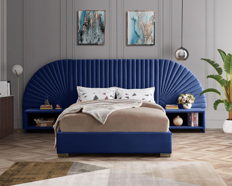 Cleo Navy Velvet Queen Bed (3 Boxes) - Town Of Bargains Furniture - NY