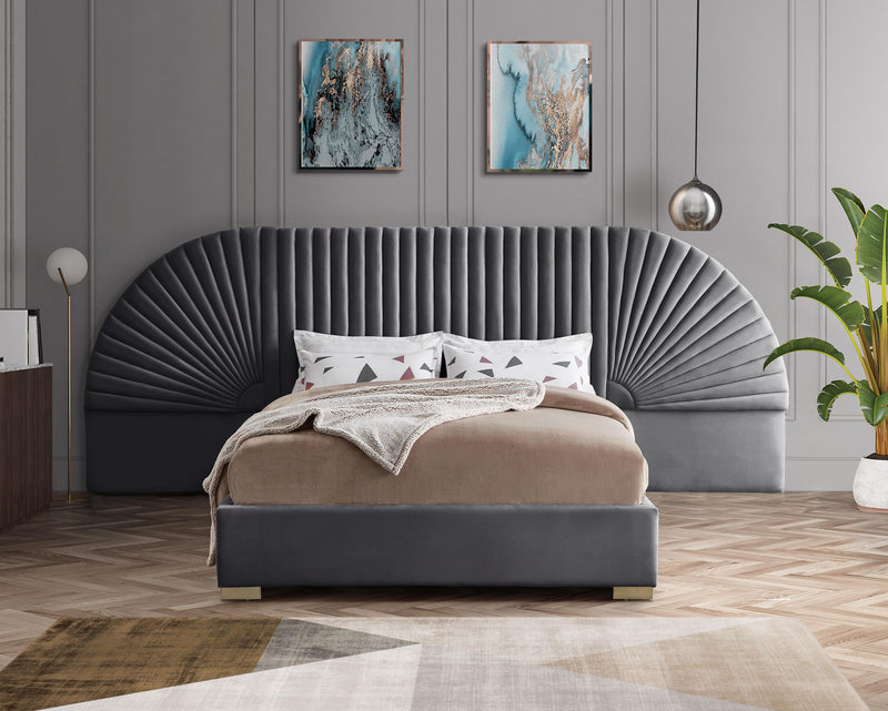 Cleo Grey Velvet Queen Bed (3 Boxes) - Town Of Bargains Furniture - NY