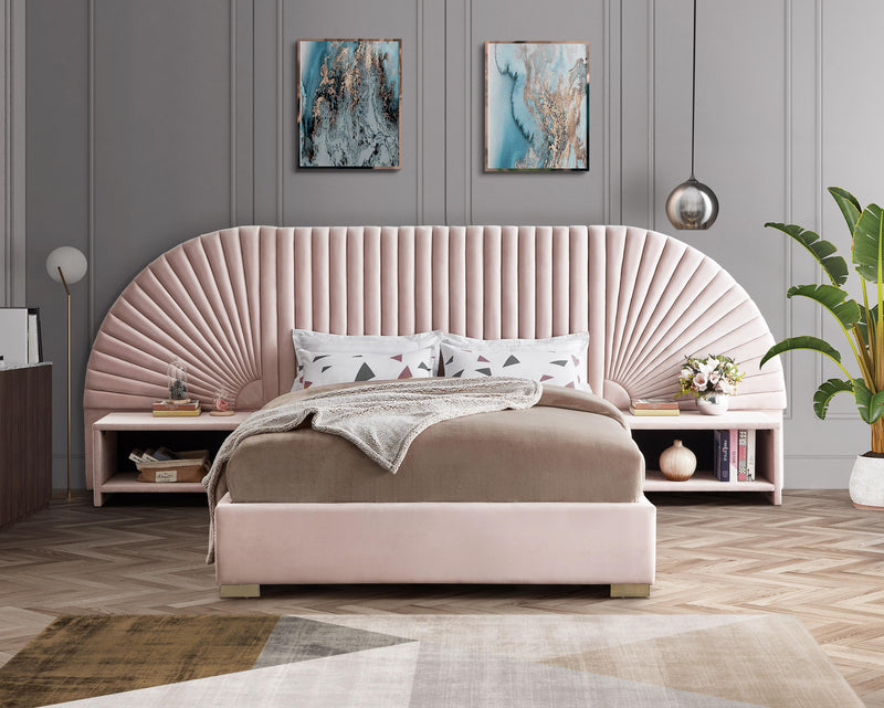 Cleo Pink Velvet Queen Bed (3 Boxes) - Town Of Bargains Furniture - NY