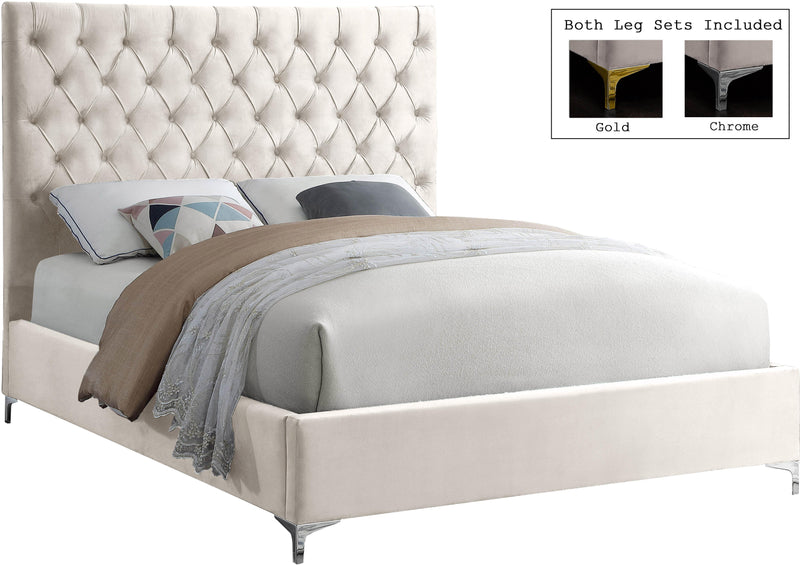 Cruz Cream Velvet King Bed - Town Of Bargains Furniture - NY