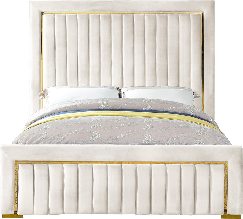 Dolce Cream Velvet Queen Bed (3 Boxes) - Town Of Bargains Furniture - NY