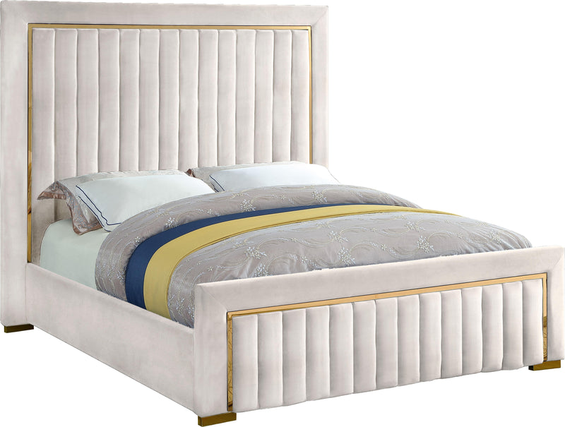 Dolce Cream Velvet Queen Bed (3 Boxes) - Town Of Bargains Furniture - NY