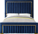 Dolce Navy Velvet Queen Bed (3 Boxes) - Town Of Bargains Furniture - NY
