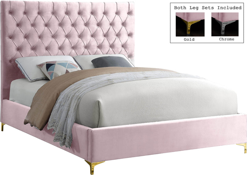 Cruz Pink Velvet King Bed - Town Of Bargains Furniture - NY