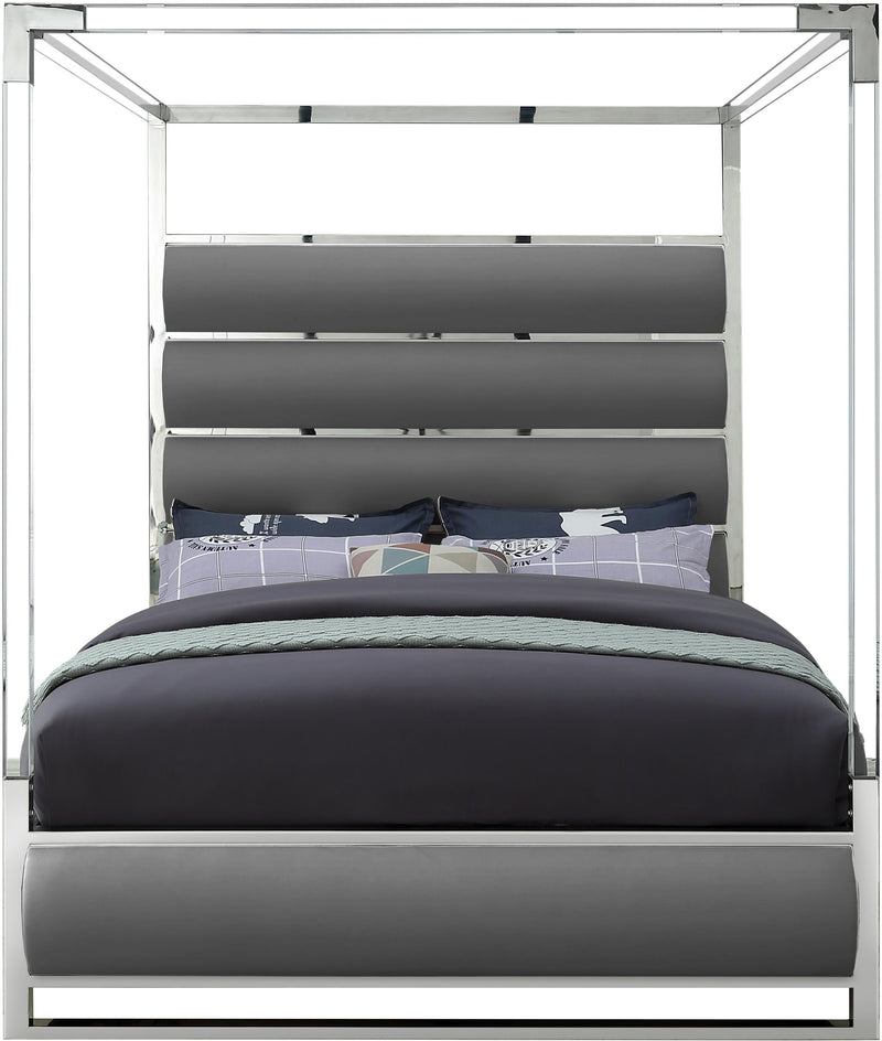 Encore Grey Faux Leather Queen Bed (4 Boxes) - Town Of Bargains Furniture - NY