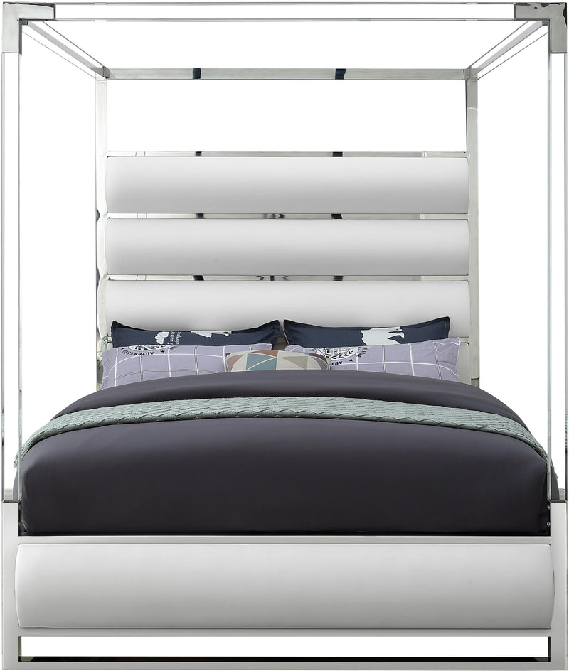 Encore White Faux Leather Queen Bed (4 Boxes) - Town Of Bargains Furniture - NY