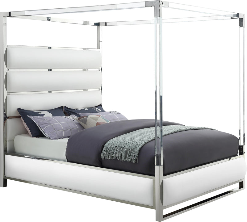 Encore White Faux Leather Queen Bed (4 Boxes) - Town Of Bargains Furniture - NY