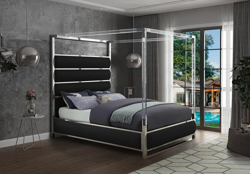 Encore Black Faux Leather Queen Bed (4 Boxes) - Town Of Bargains Furniture - NY