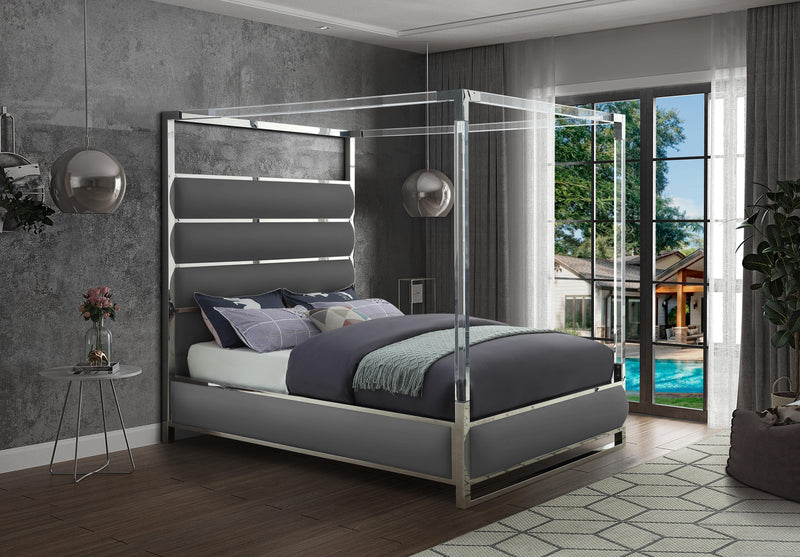 Encore Grey Faux Leather Queen Bed (4 Boxes) - Town Of Bargains Furniture - NY