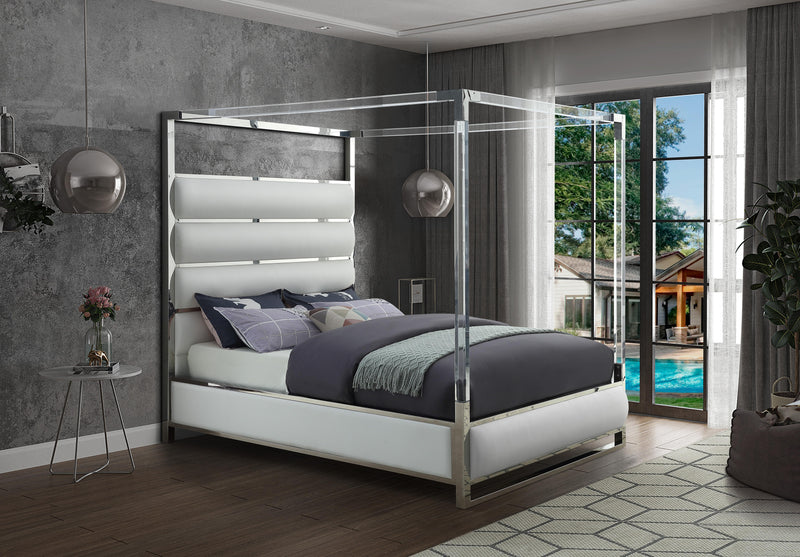 Encore White Faux Leather Queen Bed (4 Boxes) - Town Of Bargains Furniture - NY