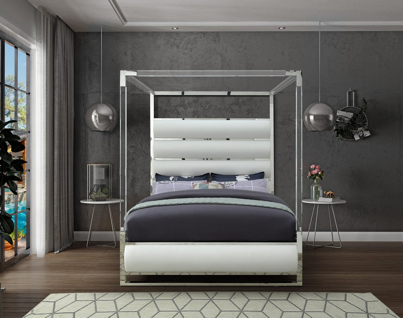 Encore White Faux Leather Queen Bed (4 Boxes) - Town Of Bargains Furniture - NY
