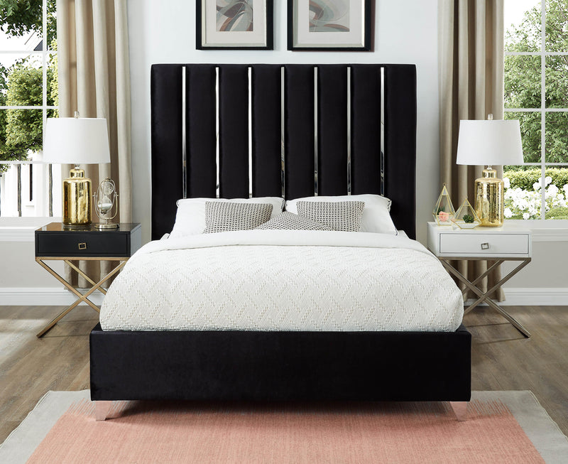 Enzo Black Velvet Queen Bed - Town Of Bargains Furniture - NY