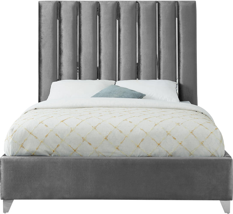 Enzo Grey Velvet Queen Bed - Town Of Bargains Furniture - NY