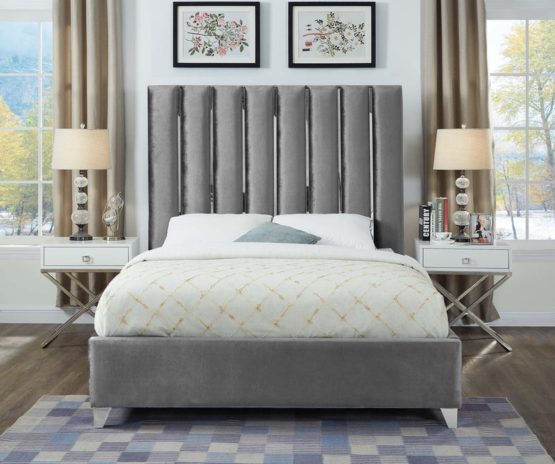 Enzo Grey Velvet King Bed - Town Of Bargains Furniture - NY