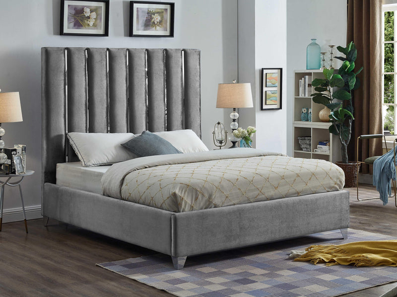Enzo Grey Velvet King Bed - Town Of Bargains Furniture - NY