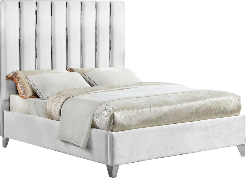 Enzo White Velvet Queen Bed - Town Of Bargains Furniture - NY