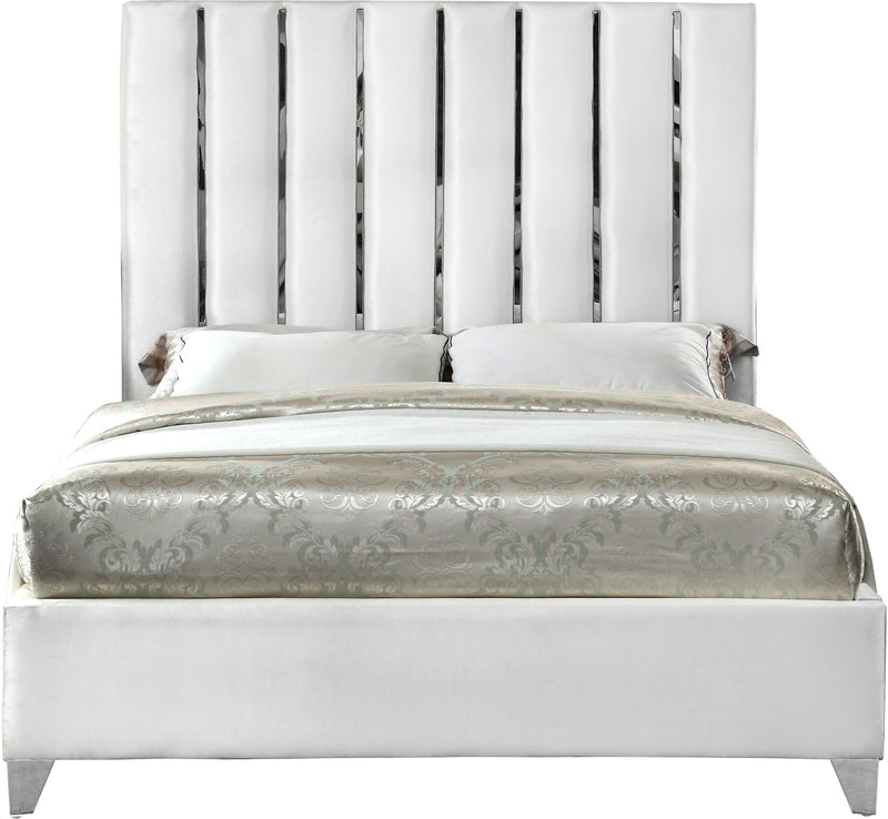 Enzo White Velvet Queen Bed - Town Of Bargains Furniture - NY