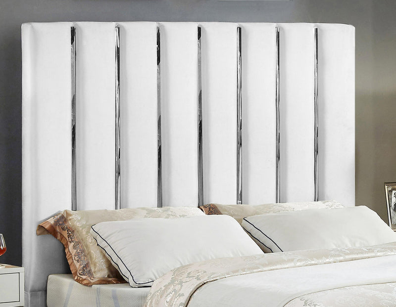 Enzo White Velvet Queen Bed - Town Of Bargains Furniture - NY