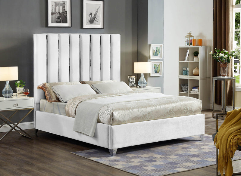 Enzo White Velvet Queen Bed - Town Of Bargains Furniture - NY