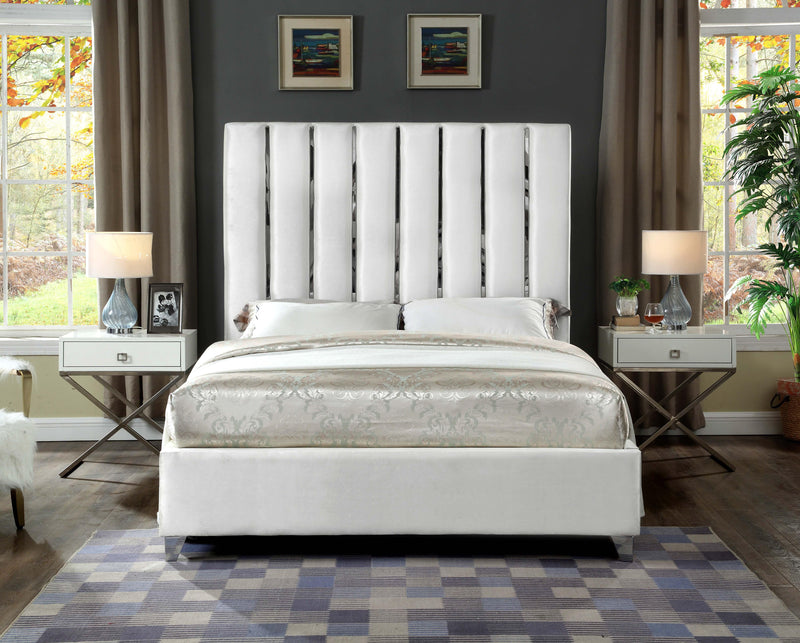 Enzo White Velvet Queen Bed - Town Of Bargains Furniture - NY