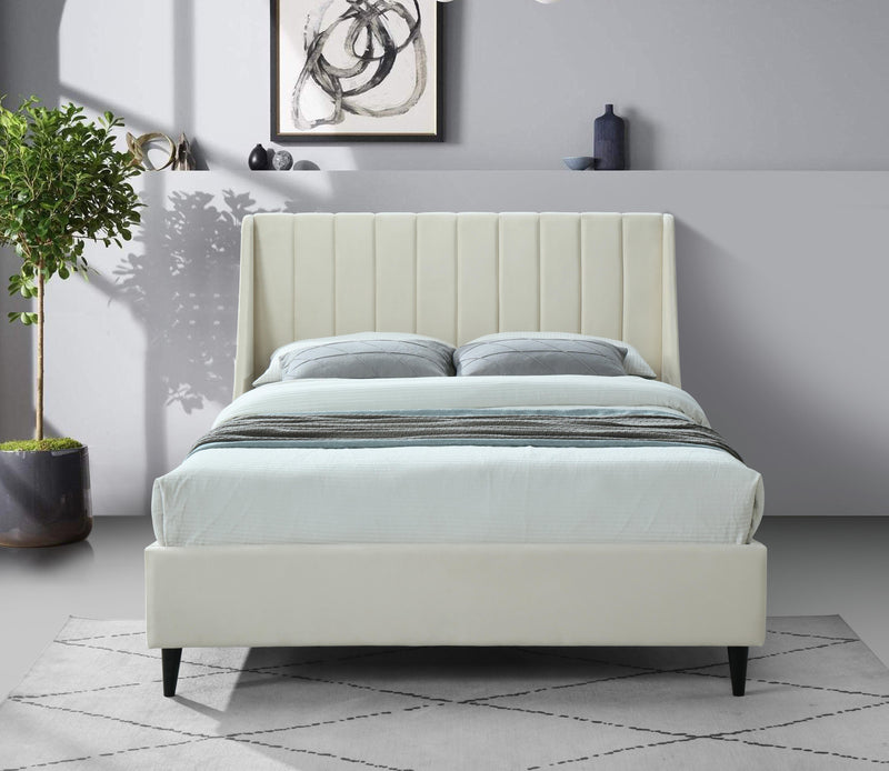 Eva Cream Velvet Queen Bed - Town Of Bargains Furniture - NY