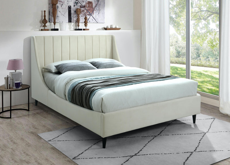 Eva Cream Velvet Queen Bed - Town Of Bargains Furniture - NY