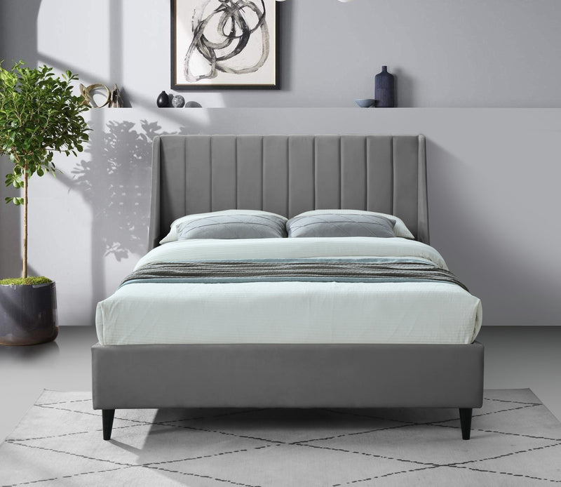 Eva Grey Velvet Queen Bed - Town Of Bargains Furniture - NY