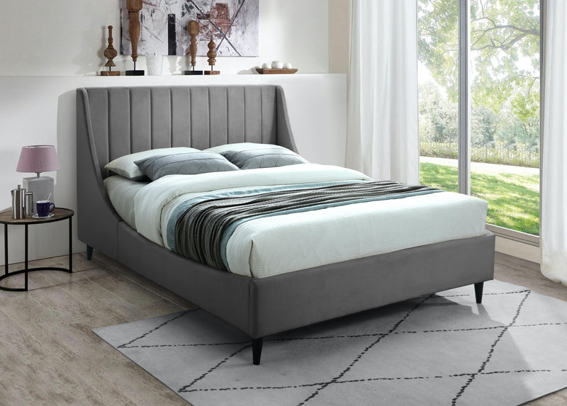 Eva Grey Velvet Queen Bed - Town Of Bargains Furniture - NY