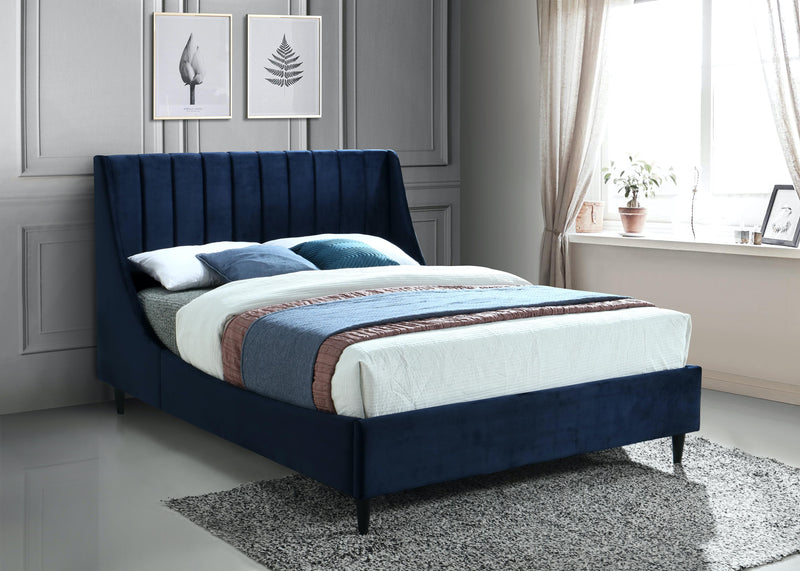 Eva Navy Velvet Queen Bed - Town Of Bargains Furniture - NY