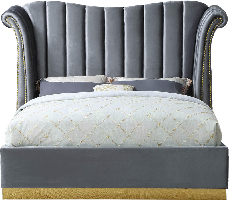 Flora Grey Velvet Queen Bed (3 Boxes) - Town Of Bargains Furniture - NY