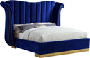 Flora Navy Velvet Queen Bed (3 Boxes) - Town Of Bargains Furniture - NY